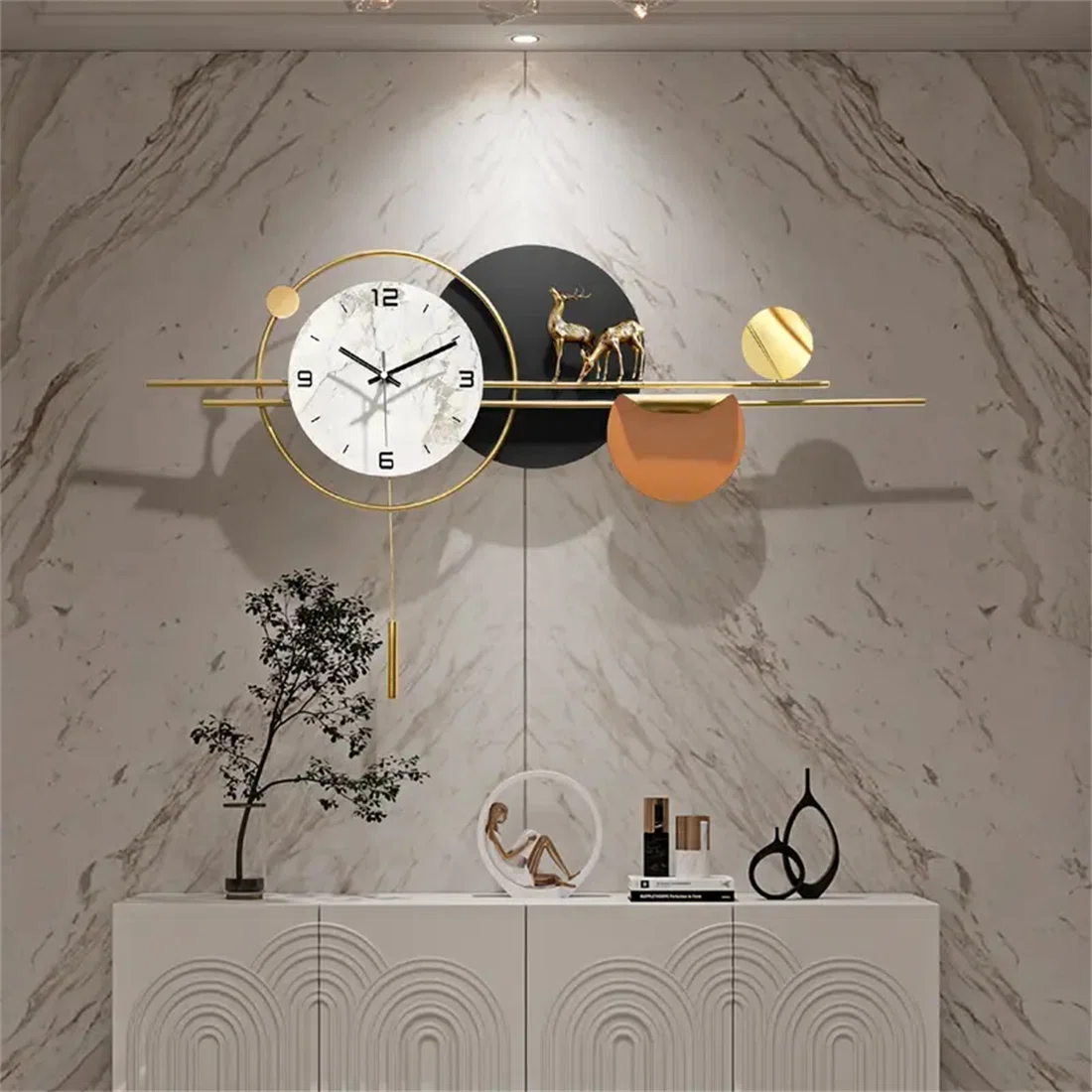 36''lx19''w Modern Silent Pendulum Wall Clock - Image 2