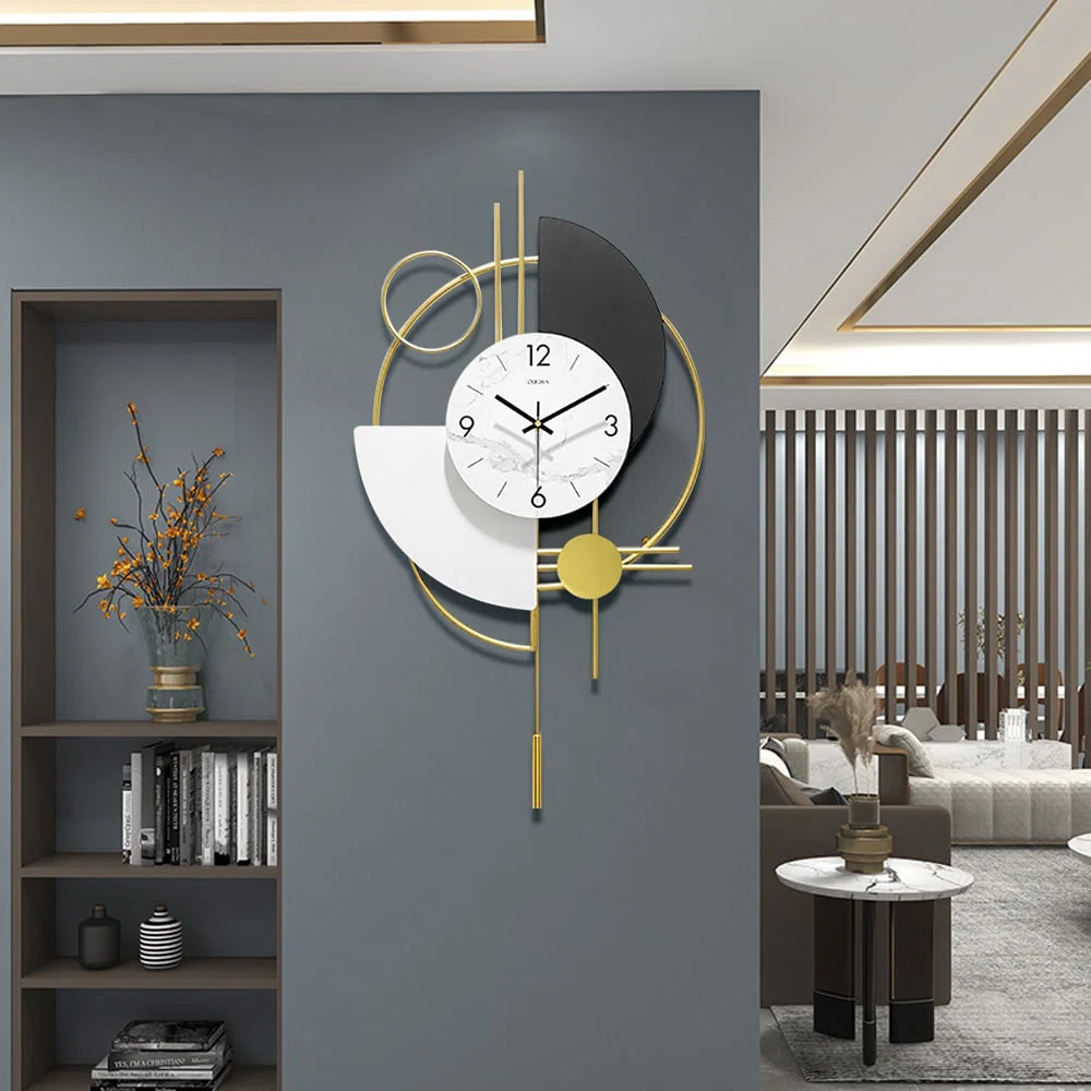 3D Gold Pendulum Geometric Mute Metal Digital Home Clock - Image 2
