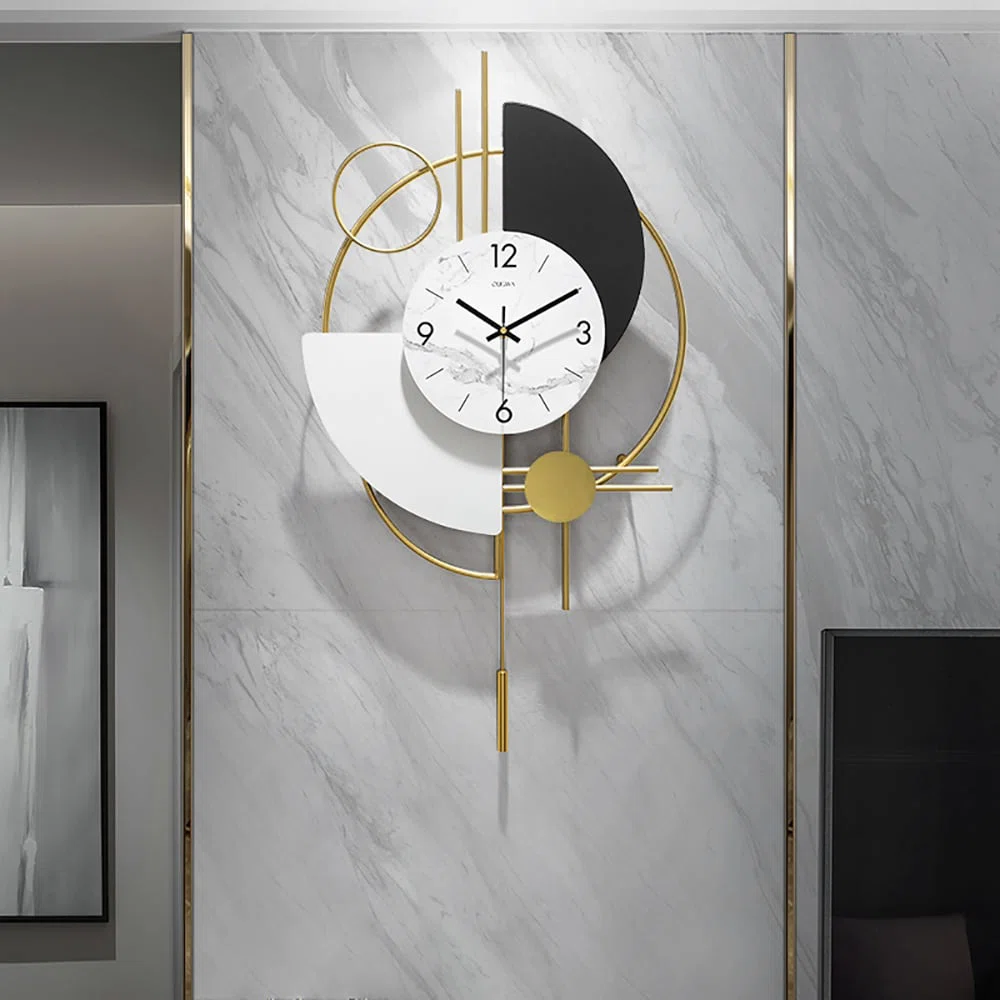 3D Gold Pendulum Geometric Mute Metal Digital Home Clock - Image 3