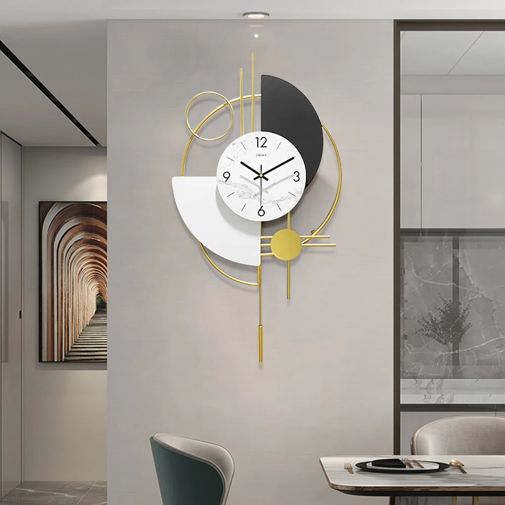 3D Gold Pendulum Geometric Mute Metal Digital Home Clock - Image 4